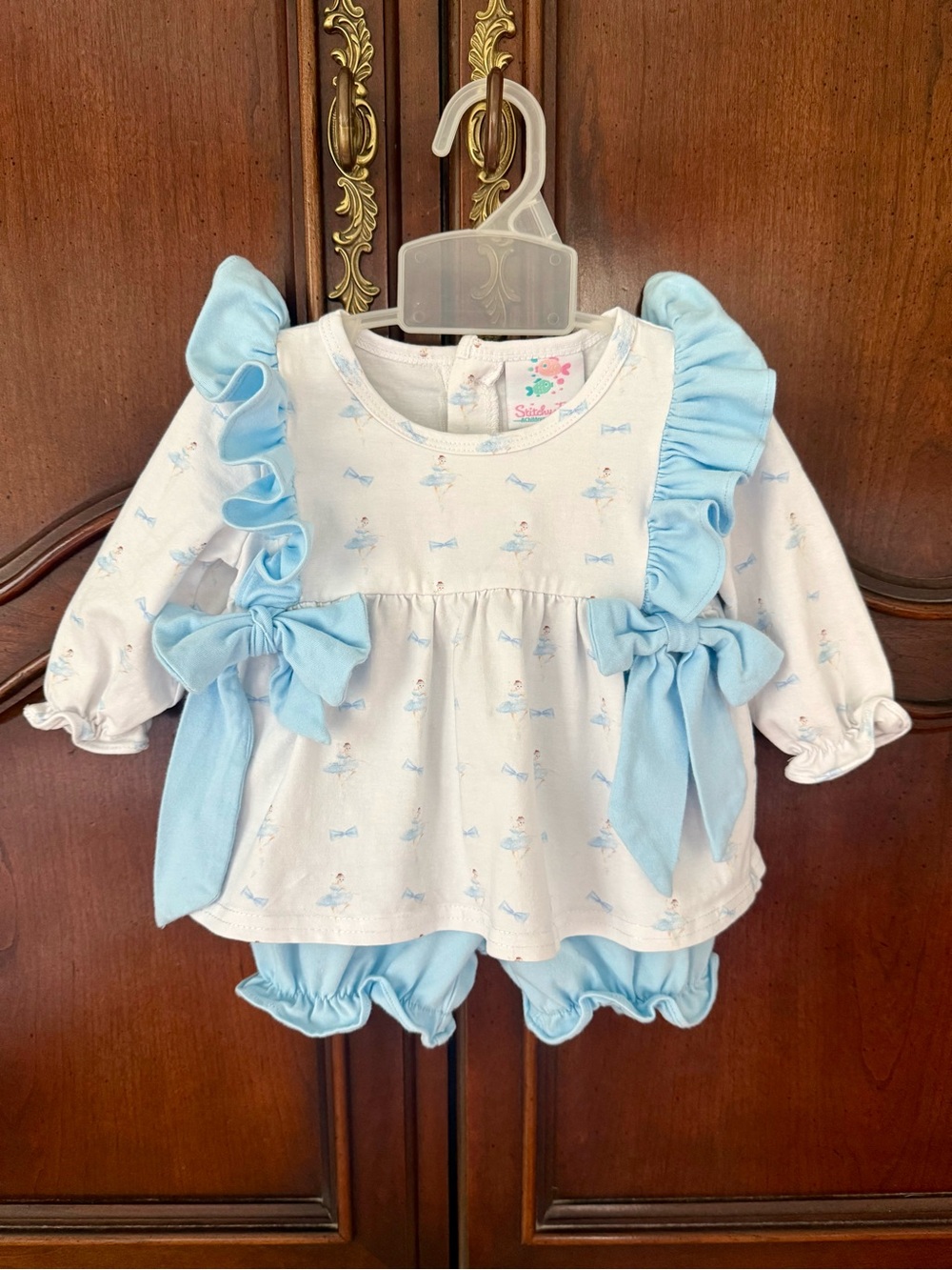 Stitchy Fish Ballerina Ruffle Bow Bloomer Set 9M Boutique Baby Girl